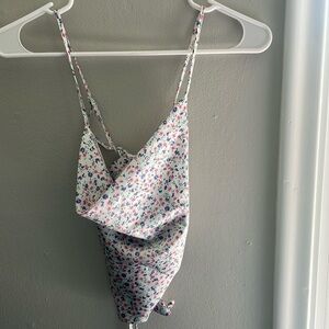 garage floral satin strapy back tie up top